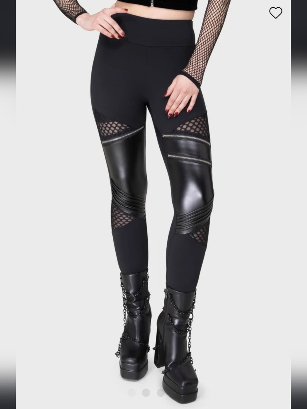 Killstar Black Faux-Leather & Fishnet Panel Leggings